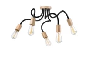 Image of Cameron Multi Arm Semi Flush Ceiling Light Black, 5x E27