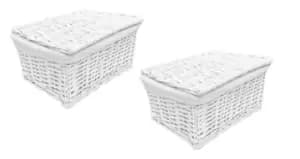 Image of SET OF 2 Lidded Wicker Storage Basket With Lining Xmas Hamper Basket Brown Small 30 x 20 x 11.5 cm