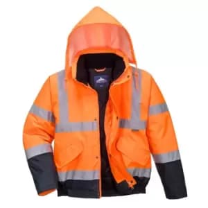 Image of Oxford Weave 300D Class 3 Two Tone Hi Vis Bomber Jacket Orange / Navy S