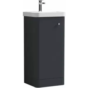 Image of Nuie Core Floor Standing 1-Door Vanity Unit with Thin Edge Basin 400mm Wide - Satin Anthracite