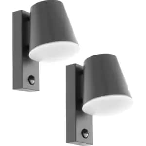 Image of 2 PACK IP44 Outdoor Wall Light & PIR Sensor Anthracite Steel 1x 10W E27