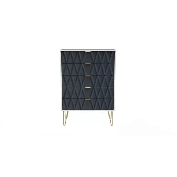 Image of Welcome Furniture Ready Assembled Diamond 5 Drawer Chest In Indigo Matt & White