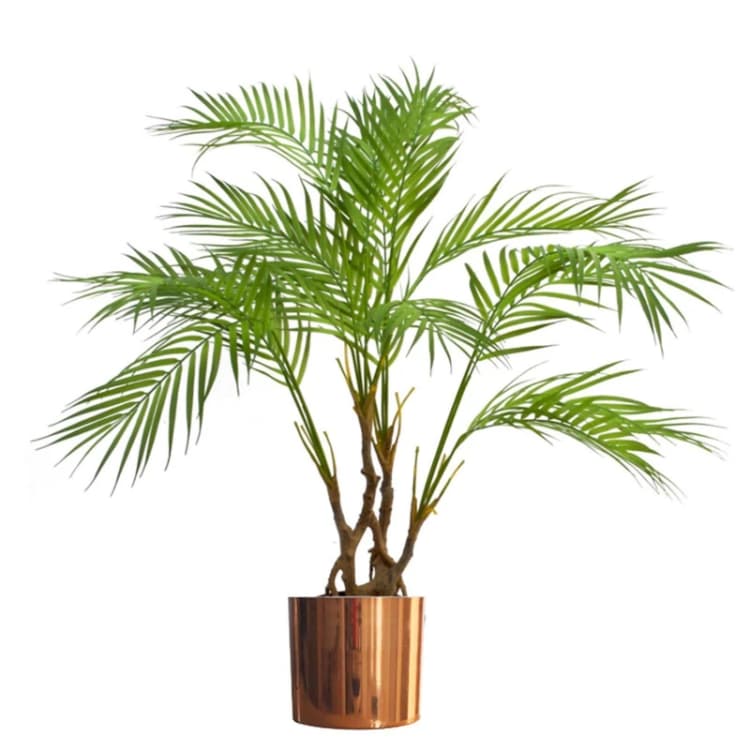 Image of Leaf 90cm Artificial Areca Palm Plant Twisted Detail Trunk with Copper Metal Plater Green