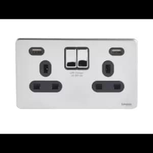 Image of Schneider USFP 2G Switched Socket Double Pole 2x USB 4A Black Insert Polished Chrome - GGBGU3424DBPC