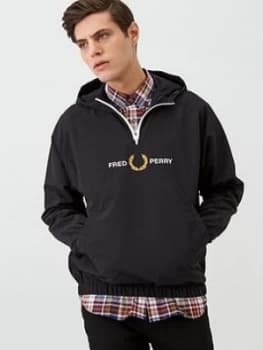 Image of Fred Perry Embroidered Half Zip Jacket - Black, Size L, Men
