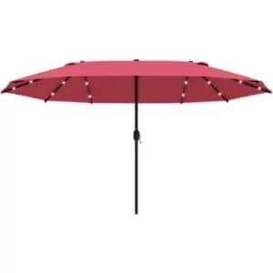 Image of 4.4m Double-Sided Sun Umbrella Patio Parasol Solar Lights Wine Red - Outsunny