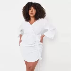 Image of Missguided Plus Ls Wrap Side Ruched Dress - White