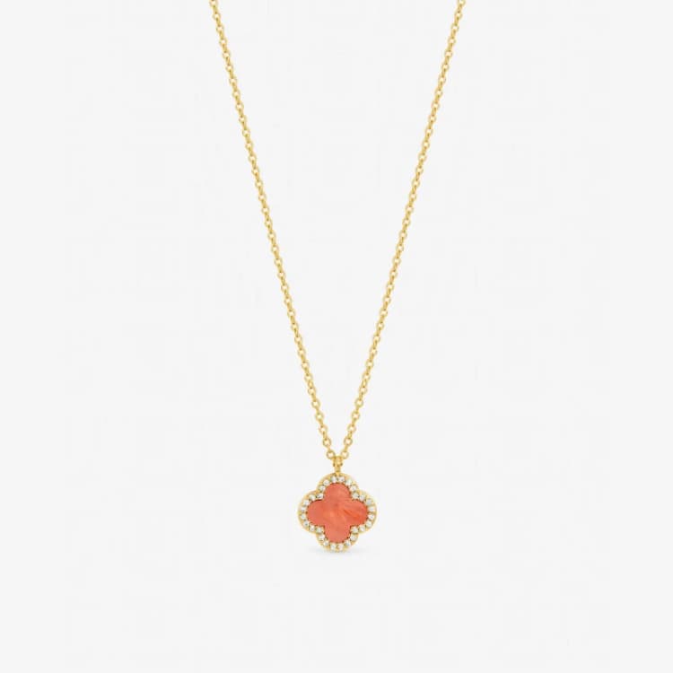 Image of Jon Richard Womens Gold Plated & Coral Clover Pendant Necklace Gold Female One Size