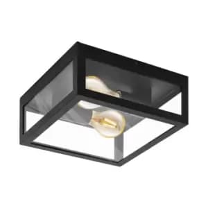 Image of Wall Flush Ceiling Light Colour Black Shade Clear Glass Bulb E27 2x40W