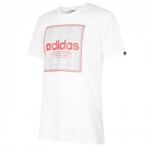 Image of adidas Box Linear Mens T-Shirt - Wht/Grey/Red
