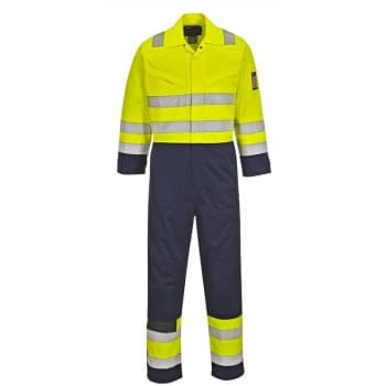 Image of Portwest - MV28YNRM - sz M Hi-Vis Modaflame Coverall - Yellow/Navy