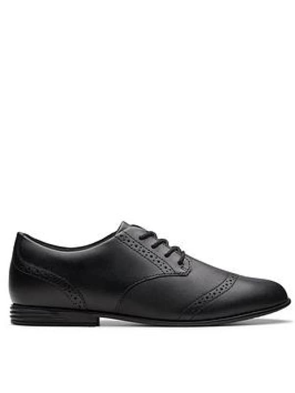 Image of Clarks Finja Brogue Youth Black Leather Brogues Black