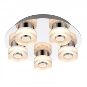 Image of 5 Light Bathroom Flush Ceiling Light Chrome, Frosted Acrylic IP44