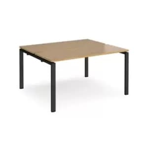 Image of Bench Desk 2 Person Rectangular Desks 1400mm Oak Tops With Black Frames 1200mm Depth Adapt