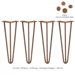 Image of SkiSki 4 X Hairpin Leg - 14 - Antique Copper - 3 Prong - 10M