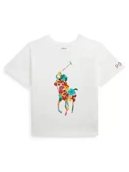 Image of Ralph Lauren Girls Print Boxy T-Shirt - Off White, Size Age: 7 Years=S, Women