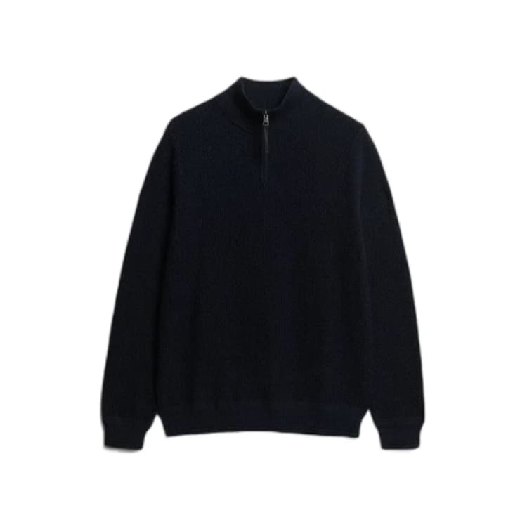 Image of Superdry Textured cotton pullover with a trucker collar Superdry Bleu Male L