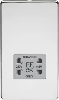 Image of KnightsBridge Screwless 115/230V Dual Voltage Shaver Socket - Polished Chrome with Grey Insert
