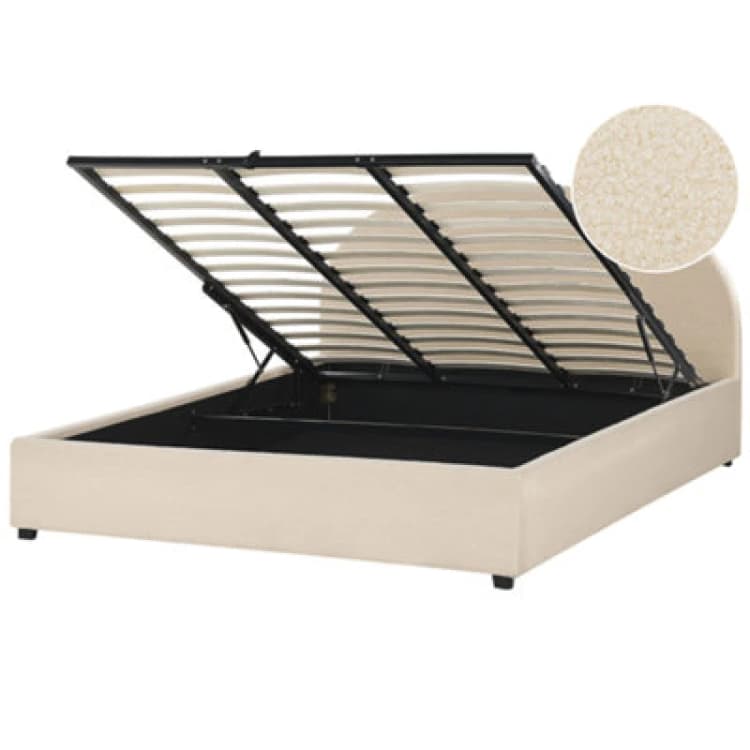 Image of Beliani Ottoman Bed Boucle Vaucluse 180 X 200 Cm (Eu Super King) Beige