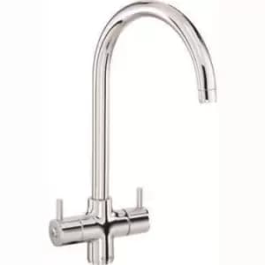 Image of CDA Chrome Twin Lever Swan Neck Kitchen Tap