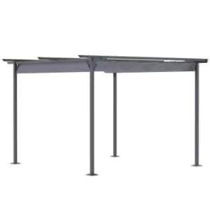 Image of Outsunny 3.5M X 3.5M Metal Pergola Gazebo Awning Retractable Canopy Outdoor Garden Sun Shade Shelter Marquee Party BBQ, Grey