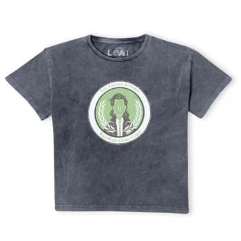 Image of Marvel Variance Authority Loki Womens Cropped T-Shirt - Black Acid Wash - L - Black Acid Wash