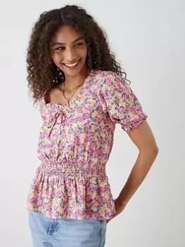 Image of Dorothy Perkins Ditsy Tie Front Blouse - Pink, Size 10, Women