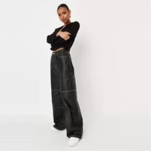 Image of Missguided Stitch Coated Baggy Boyfriend - Black