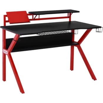 Image of Homcom - Gaming Desk Computer Table w/ Cup Holder Headphone Hook, Basket, Red