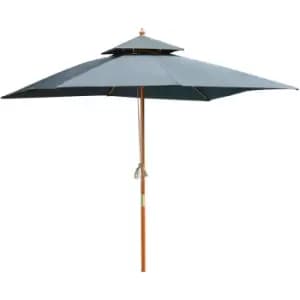 Image of Outsunny 3m Wood Square Patio Umbrella Garden Market Parasol Sunshade Grey