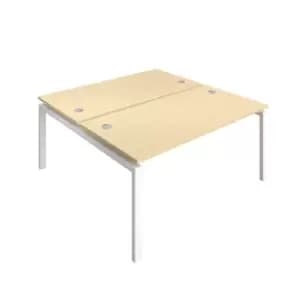 Image of Telescopic Sliding 8 Person Bench with Cable Port and White Frame - 1600mm - Maple