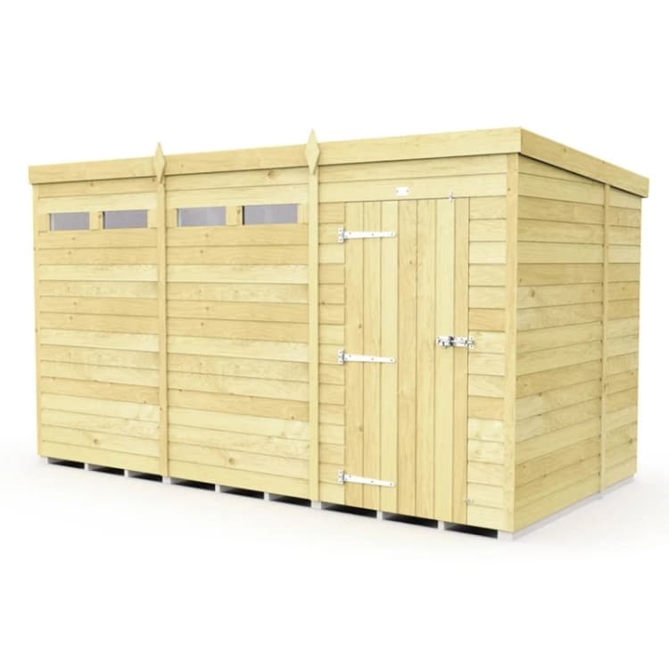 Image of Buttercup Farm 12 x 6 Feet Pent Security Shed - Single Door - L178 x W358 x H201cm in Brown Brown Unisex