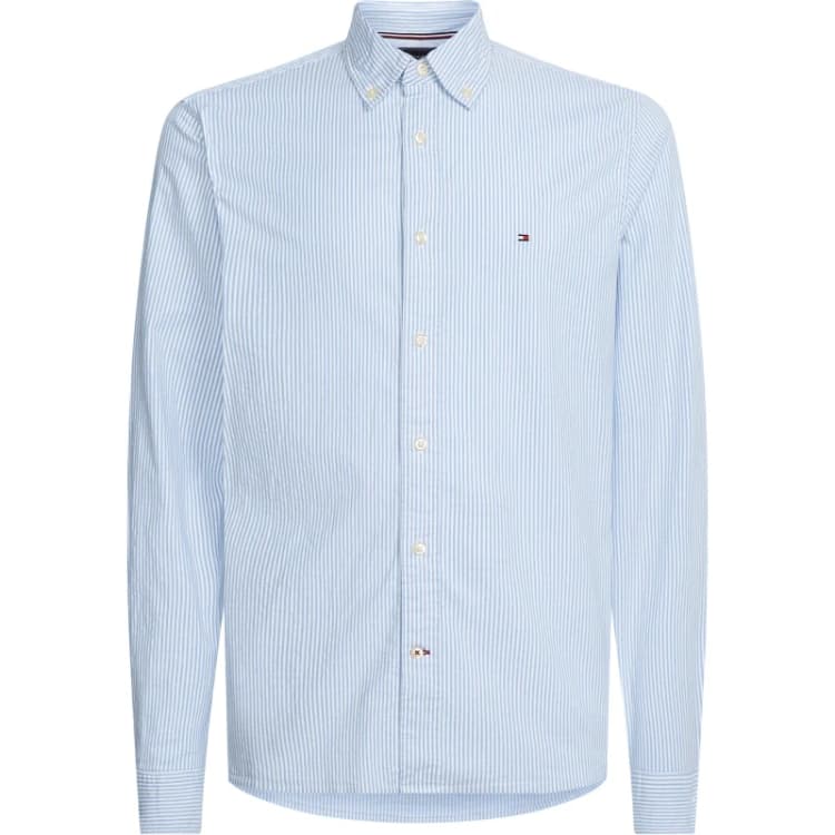Image of Tommy Hilfiger Striped Cotton Oxford Shirt in Regular Fit blue Men L