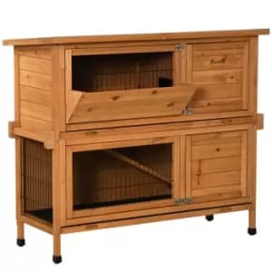 Image of Pawhut Double Decker Rabbit Hutch Bunny Cage Outdoor With Sliding Tray Ramp Handle - Orange