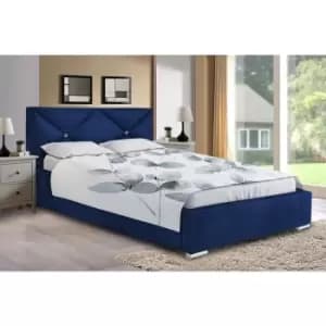 Image of Mevena Upholstered Beds - Plush Velvet, Single Size Frame, Blue - Blue