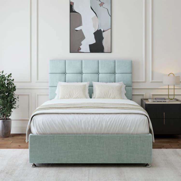 Image of Bedmaster Bedmaster Linen Divan Base And Square Headboard in Light Brown Size: Small Single Light Brown Small Single Unisex 9503778767157