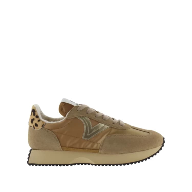 Image of Victoria Metallic nylon and split leather trainers For Her Victoria Cosmos Beige Female 36