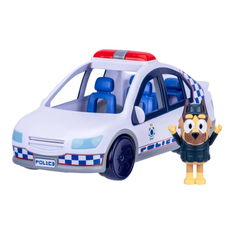 Image of Bluey Politieauto voertuig uit de speciale aflevering The Sign. Inclusief politieauto met knipperende lichten en geluiden politieagent figuur en the