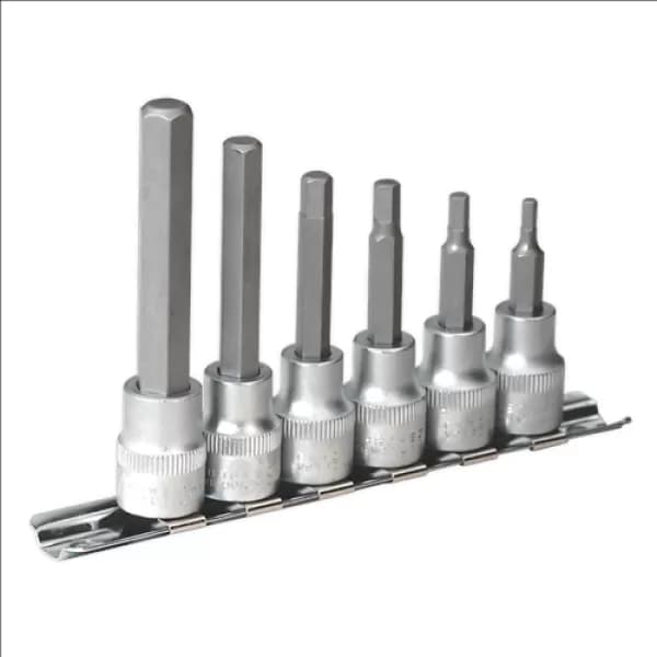 Image of Genuine SEALEY AK6209 Hex Socket Bit Set with Rail 6pc 3/8Sq Drive Metric