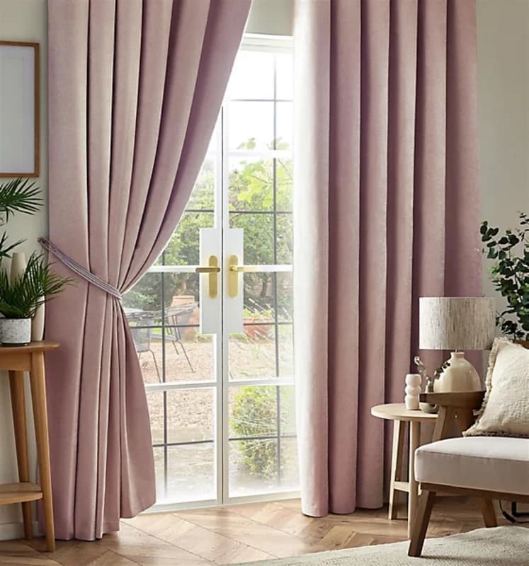 Image of Chenille Triple Woven Ready Made Blackout Curtains Pink