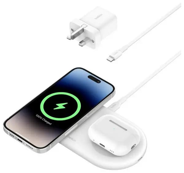 Image of Belkin 2-in-1 Qi2 15W Magnetic Wireless Charging Pad - White