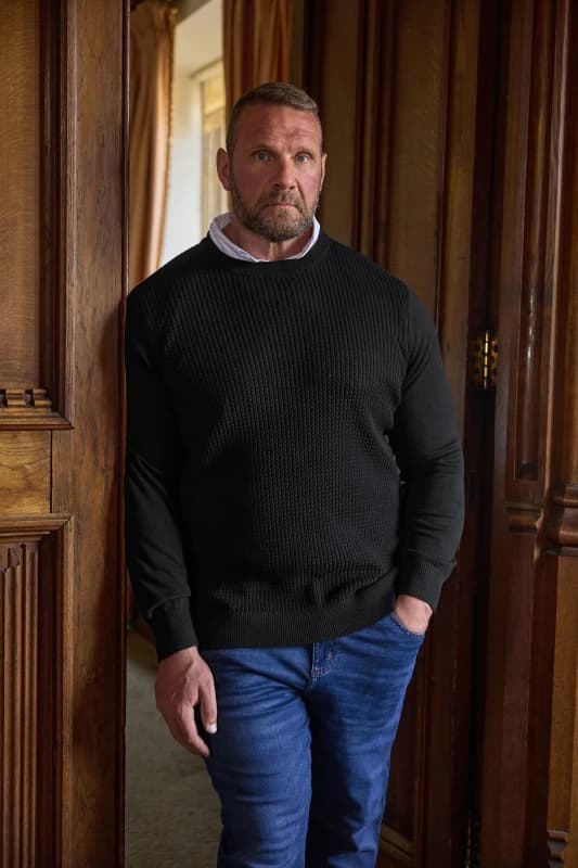 Image of BadRhino Cable Knit Mock Shirt Jumper Black