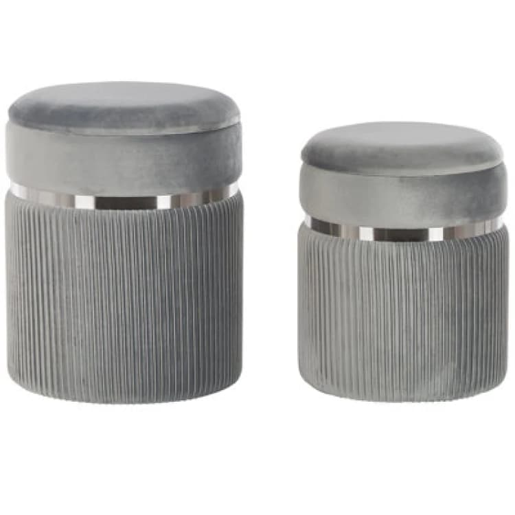 Image of Beliani Set Of 2 Storage Pouffes Camdenton Velvet Light Grey