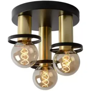 Image of Lucide ANAKA - Flush Ceiling Light - Ø30cm - 3xE27 - Black