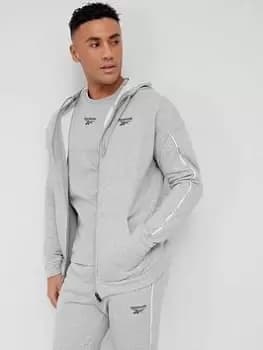 Image of Reebok Workout Ready Piping Full Zip Hoodie - Medium Grey Heather, Size L, Men