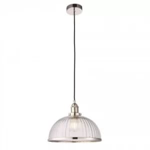 Image of 1 Light Pendant Bright Nickel, Ribbed Glass, E27