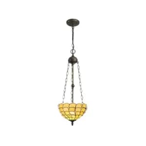 Image of 3 Light Uplighter Ceiling Pendant E27 With 30cm Tiffany Shade, Beige, Clear Crystal, Aged Antique Brass