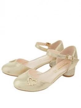 Image of Monsoon Hallie Gold Heart Charm Two Part Shoes - Gold, Size 9 Younger