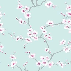 Image of Fresco Apple Blossom Teal and Pink Wallpaper