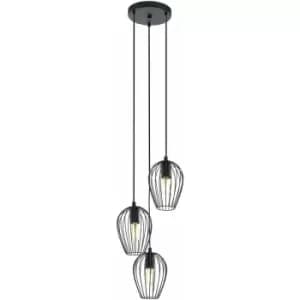 Image of Hanging Ceiling Pendant Light Black Wire Cage 3x 60W E27 Hallway Feature Lamp